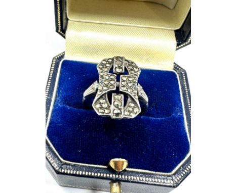 Vintage 9ct gold &amp; silver marcasite ring weight 4.3g missing some marcasite stones, box not included