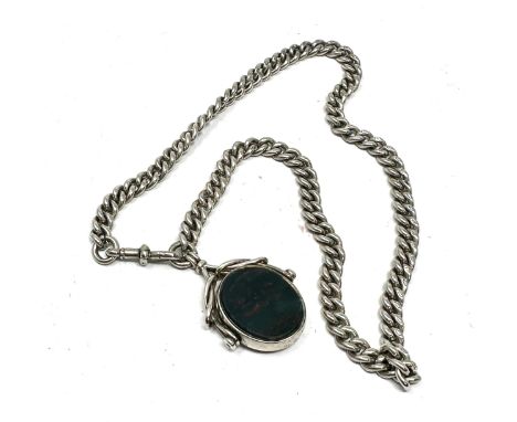 Antique silver albert watch chain &amp; swivel fob weight 62g no t-bar