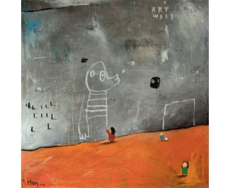 EDGAR PLANS (Madrid, 1977)."Art wall", 2008.Oil, pastel and pencil on canvas.Signed and dated in the lower left corner.Purcha