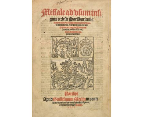 Missal (Use of Sarum). Missale ad usum insignis ecclesie Sarisburiensis, 3 parts in one volume, Paris: Guillaume Merlin, 1555