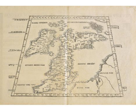 British Isles. Waldseemller (Martin), Principium Europae..., [title on verso], Strasbourg, [1525], uncoloured Ptolemaic map o