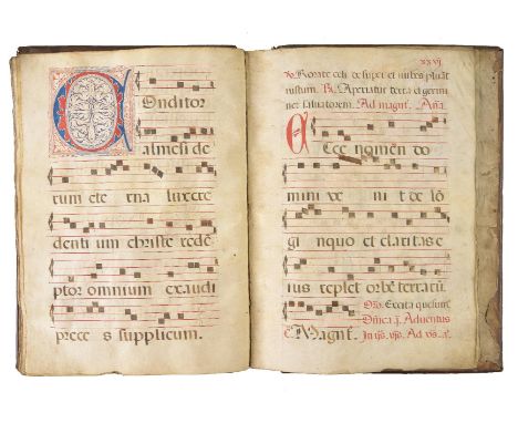 Manuscript. Antiphonary on vellum, southern Europe, early 18th century,  34 leaves foliated 1-32 and [?]103-4, incipit 'Dixit