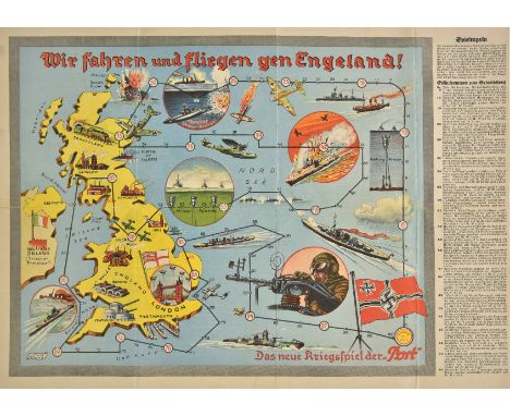 Propaganda Map. Wir fahren und fliegen gen Engeland! Das neue Kriegspiel de Post, published Botho &amp; Hans von R”mer, circa