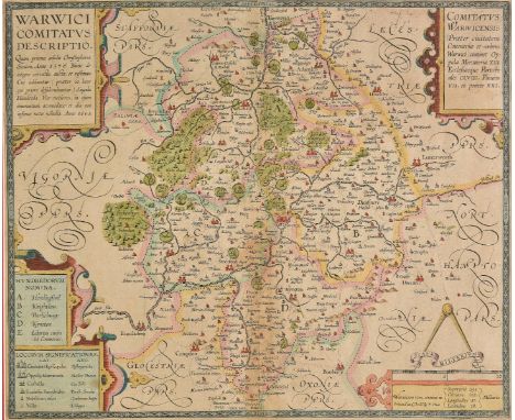 Warwickshire. Smith (William), Warwici comitatus descriptio..., published P. Stent, circa 1650, hand coloured engraved map, l