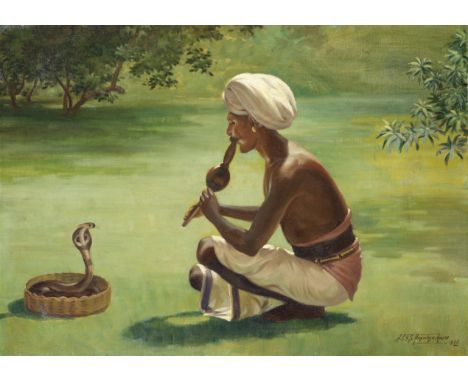 Abraham Christopher Gregory Suriarachi Amarasekara (Sri Lankan, 1883-1983)A snake charmer signed and dated 'A.C.G.S. Amarasek