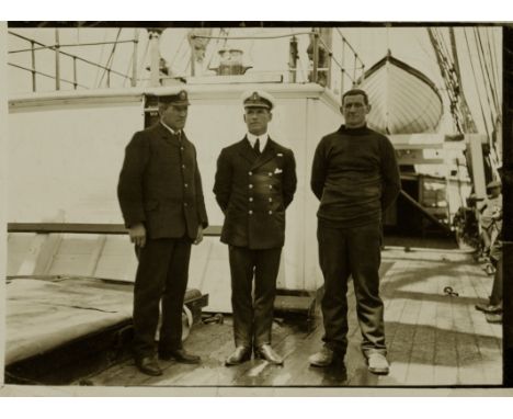 TERRA NOVA EXPEDITIONGroup portrait on deck of the Terra Nova of Evans with William Lashly and Tom Crean, who saved him on th