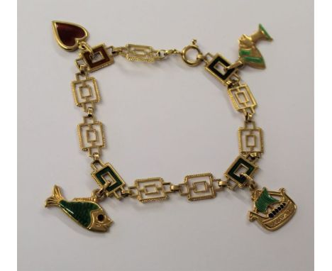 18ct gold and enamel bracelet with charms, length 20cm, total weight 20g&nbsp;