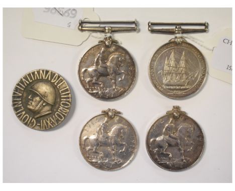 A LS&GC (QVR) Medal, awarded to Edwd Porter Comd Boatn HM Coast Guard, three British War Medals, awarded to 23134 Pte H Sulli
