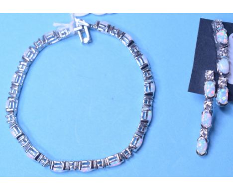 A silver and Gilson opal line bracelet, and a pair of similar drop earrings (2) Condition report Modern