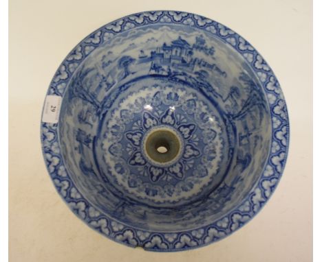 A Thomas Twyford pottery wash basin or sink, with blue transfer printed decoration, impressed mark and printed PANORAMA, 33.5