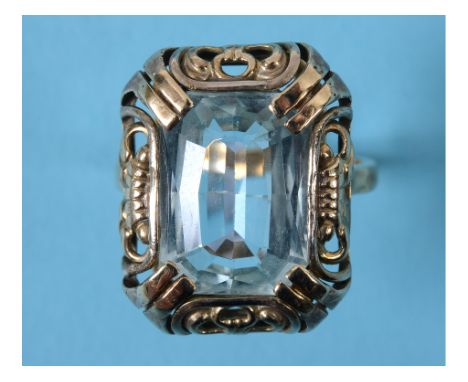 A 9ct gold and aquamarine ring, approx. ring size M½  See inside front cover colour illustration   Condition report  Report b