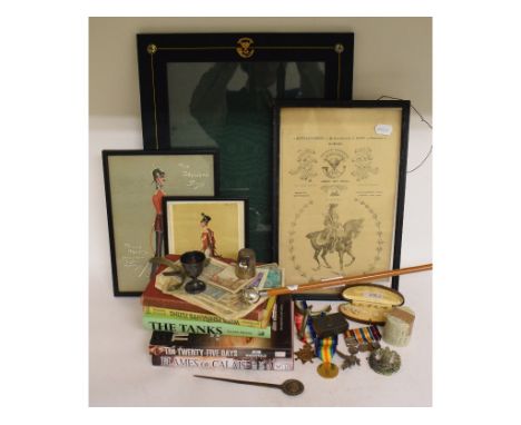 Assorted items relating to the Somerset Light Infantry, including a large picture frame, a gouache picture of an officer, a s