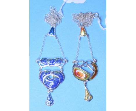 An Art Nouveau style silver and enamel necklace, and another similar (2) Condition report Modern