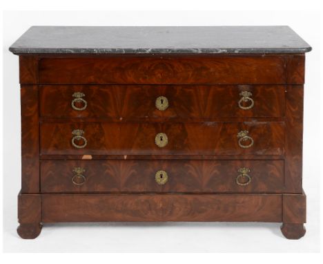 A Continental commode chest, having a marble top above four long drawers, 128 cm wide  See illustration