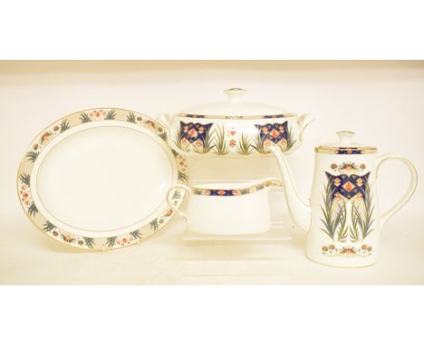 A Royal Crown Derby Rutland pattern part dinner and coffee service, including a coffee pot and cover, and a vegetable tureen 