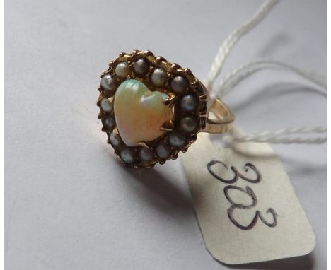 Gold mounted opal &amp; pearl heart cluster  approx size H        