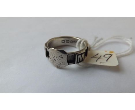 An unusual silver memorial ring  approx size T        