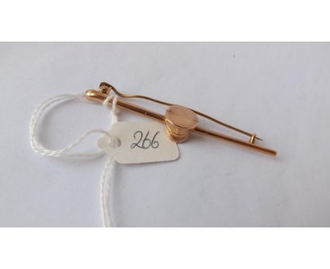 9ct Military stick &amp; hat bar brooch 7cm  long  3g        
