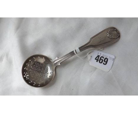Colonial silver fiddle thread and shell sifter ladle 50g.  