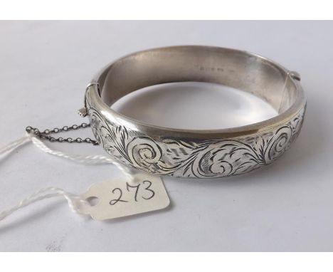 Silver scroll engraved hinge bangle     