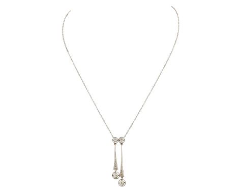 Art Déco Collier mit Diamanten zus. ca. 0,15 ct, Altschliff, Rosenschliff, mittlere Farbe u. Reinheit, Platin+GG 18K, 5,5 gr,