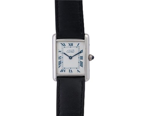 CARTIER Vintage Tank Lady "Les Must de Cartier", Ref. 690006. Damenuhr. Silber. Quarz-Werk. Lederband, getauscht 06/2021, mit