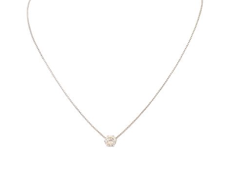 Kette mit Solitäranhänger, Brillant ca. 1,4 ct, ca. Light Brown/SI1, Rundiste leicht ausgefranst, WG 14K, 3,5 gr, L: ca. 40 c