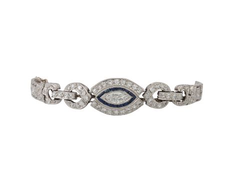 Armband mit Saphiren und Diamanten, zentraler Navette-Diamant ca. 0,35 ct, weitere Diamanten zus. ca. 1,7 ct, alle Steine ca.