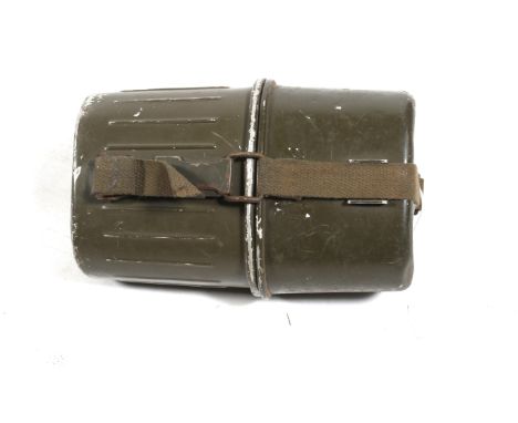 A German army canteen/mess kit. Marked 'PSL 75/76', containing a water bottle and webbing strap.
