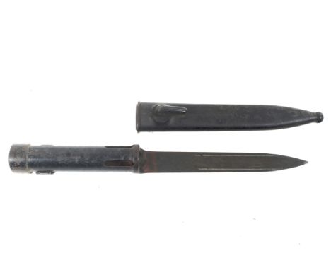 A Belgian Model 1963/65 FN-FAL bayonet with scabbard. Total length 32cm