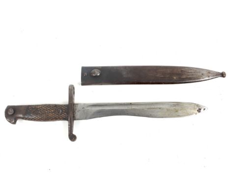 A Spanish WWII 1941 Bolo bayonet and scabbard. With steel scabbard. Total length circa 40.5cm