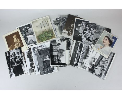 A small collection of mid-20th century postcards including Tucks portrait of Queen Elizabeth the Queen Mother, Oxbridge Unive