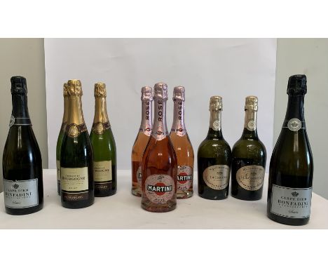 Three Cremant De Bourgogne White Sparkling Wine 3 x 750ml, Three Martini Rose Sparkling Wine 3 x 750ml, Two Lagioiosa 2020 Pr