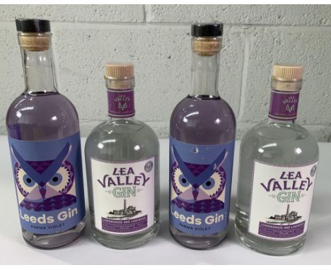 Two Leeds Parma Violet Gin 2 x 700ml and two Lea Valley Lemongrass and Lavender Gin 2 x 700ml.