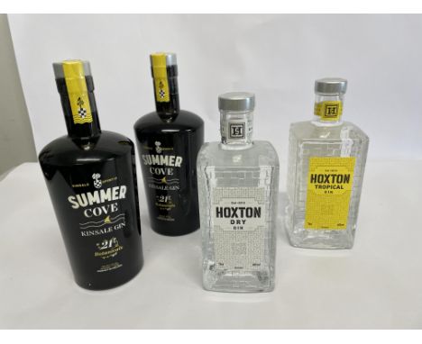 Two Summer Cove Kinsale Gin (40%) - 750ml, One Hoxton Dry Gin (40%) and a Hoxton Tropical Gin (40%) - Both 700ml.