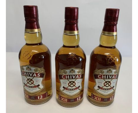 Three Chivas Regal XII 12yr Blended Scotch Whisky 3 x 700ml.
