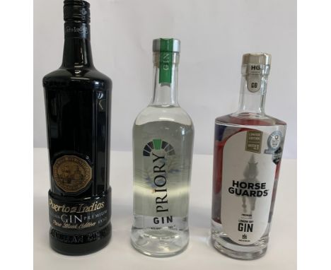 Puerto De Indias Sevillian Gin Premium Pure Black Edition 1ltr, Priory London Dry Gin 700ml (Label Distressed), Horse Guards 