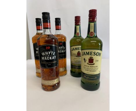 Two Jameson Triple Distilled Irish Whiskey 2 x 1ltr, Three Whyte & Mackay Blended Scotch Whisky 3 x 1ltr.