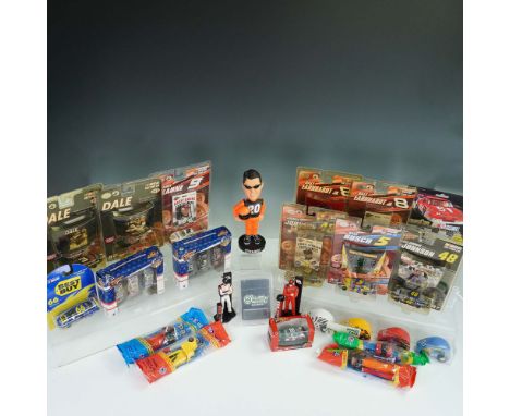 Comprehensive 22-piece NASCAR memorabilia collection featuring a wide array of diecast cars, driver figures, and promotional 