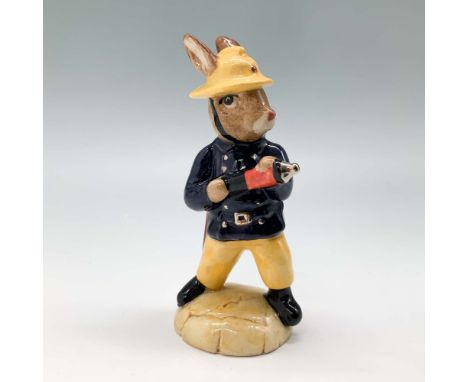 Royal Doulton Bunnykins figurine titled Fireman DB75. Crafted in fine bone china, this charming piece depicts a firefighter r