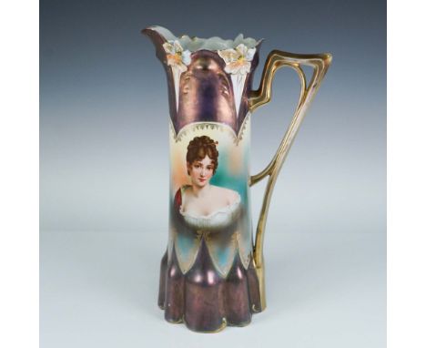 Exceptional R S Prussia China tankard pitcher featuring the mold 29 Lily pattern with a scalloped base and highly ornate Art 