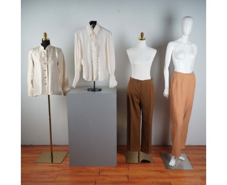 A curated selection of four vintage designer pieces featuring Yves Saint Laurent and Valentino. The ensemble includes two pai