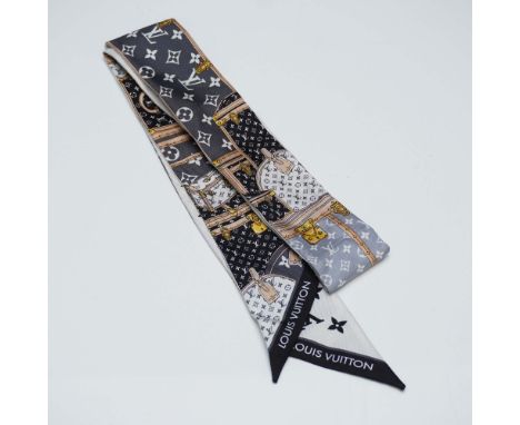 Louis Vuitton silk Monogram Lets Go BB bandeau in black and white, featuring the iconic LV Monogram on one side and a playful