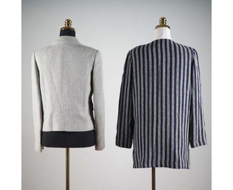 Pair of Valentino women's jackets including one from the Valentino Boutique line in light gray tweed with a refined double-br