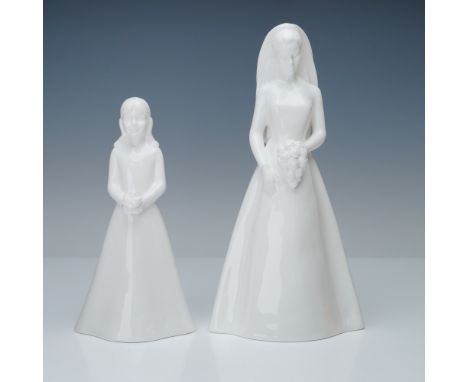 A pair of elegant white porcelain figurines from the Coalport Moments collection, titled The Bride (10"H) and The Bridesmaid 