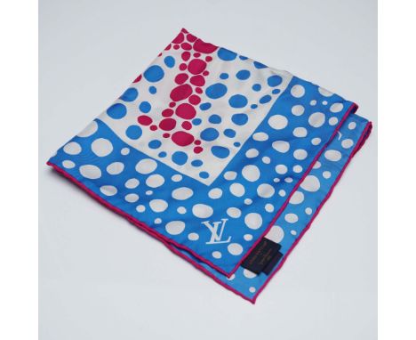 Limited edition Louis Vuitton silk scarf from the 2023 collaboration with contemporary Japanese artist Yayoi Kusama. Features