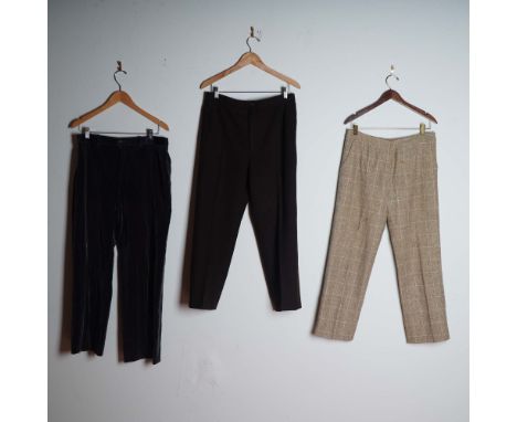 An elegant trio of vintage designer women's pants including two from Yves Saint Laurent's iconic Rive Gauche line and one fro