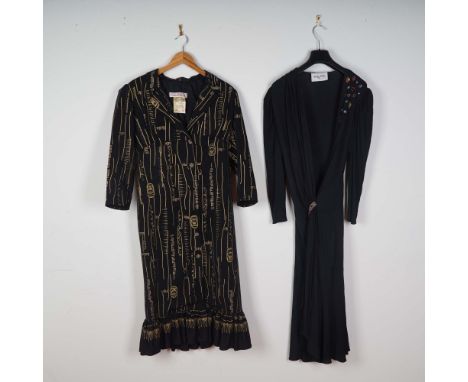 A dazzling duo of vintage fashion from two iconic British designers. The first piece, by Zandra Rhodes II, is a bold hand-mad