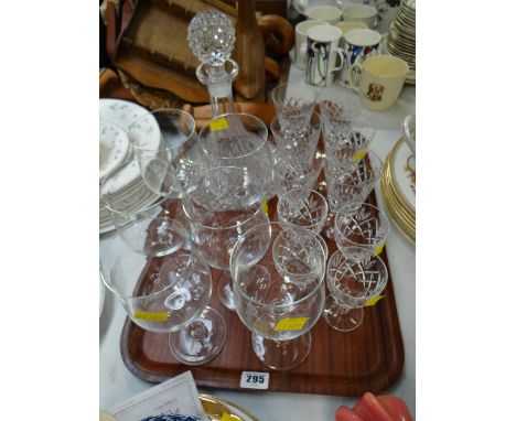 Cut glass ships decanter and a quantity of drinking glasses
