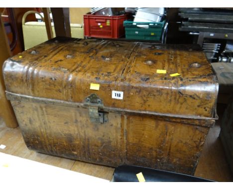 A vintage metal tin trunk